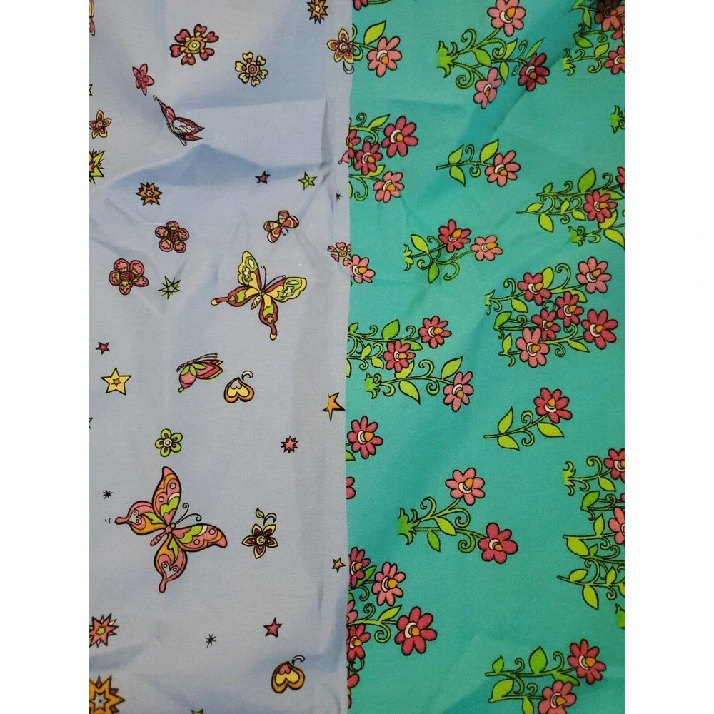 2 Kidz Mix Twin Size Reversible Flat Sheets Floral & Butterflies Cotton Blend
